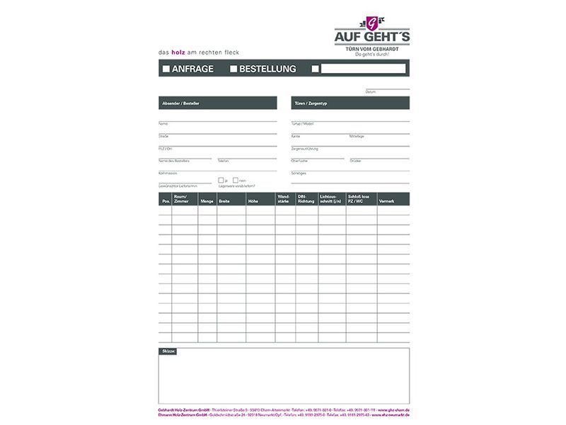 Gebhardt Anfrage / Bestellblock