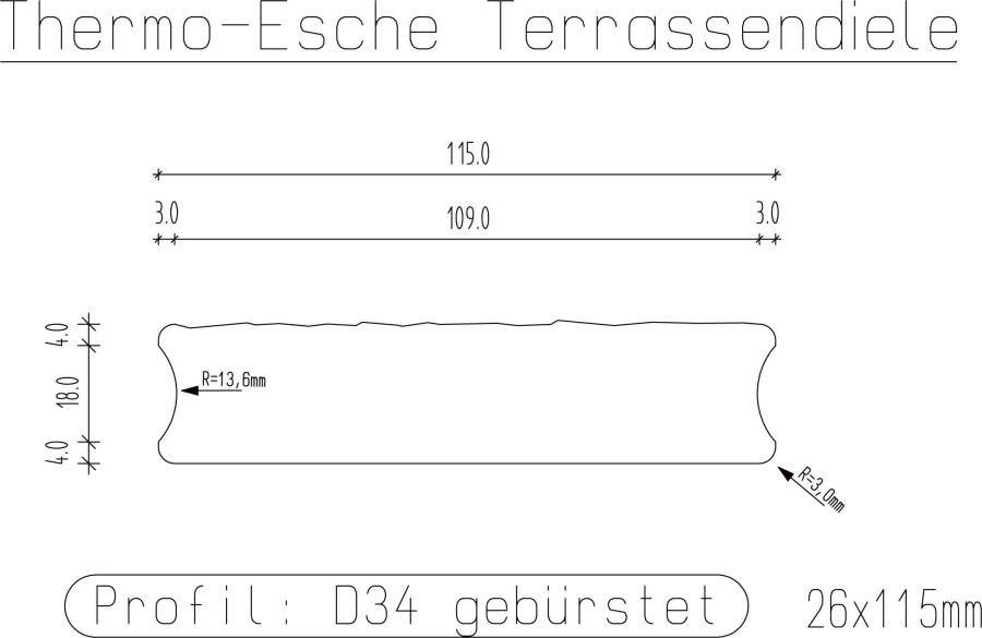 Thermo Esche Terrassendiele 26 x 115 mm